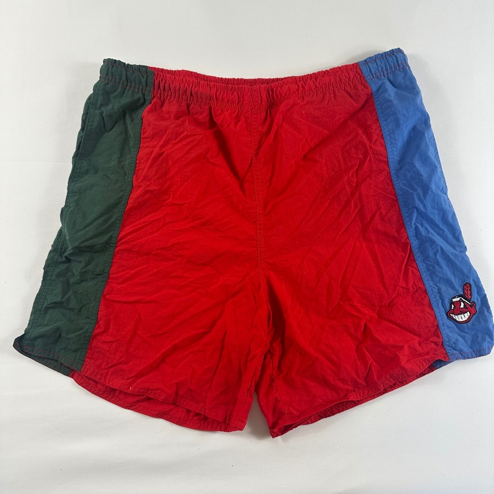 Cleveland Indians Vintage Color Block Nylon‎ Athletic Shorts Men's M Mesh Lined